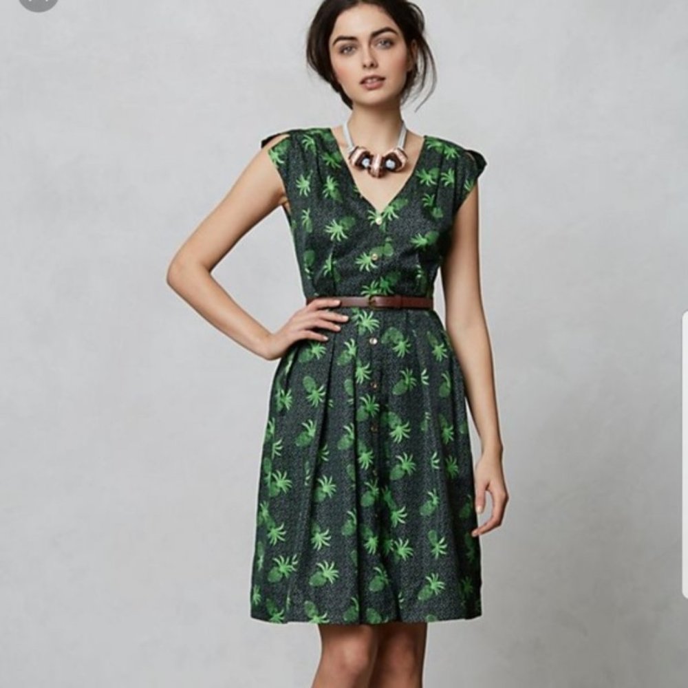 Anthropologie Karen Walker Tropical‎ Orchard Green Pineapple Dress Size 0